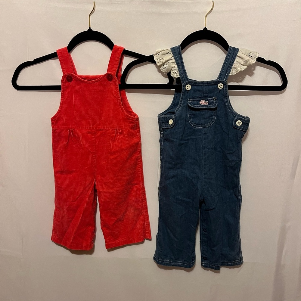 Lot of 2 Vintage Baby Toddler Clothes Overalls IZOD Lacoste 12 18 Months Denim